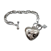 New Women Silver Metal Chain Links Fashion Bracelet Fleur De Lis Love Heart Charm